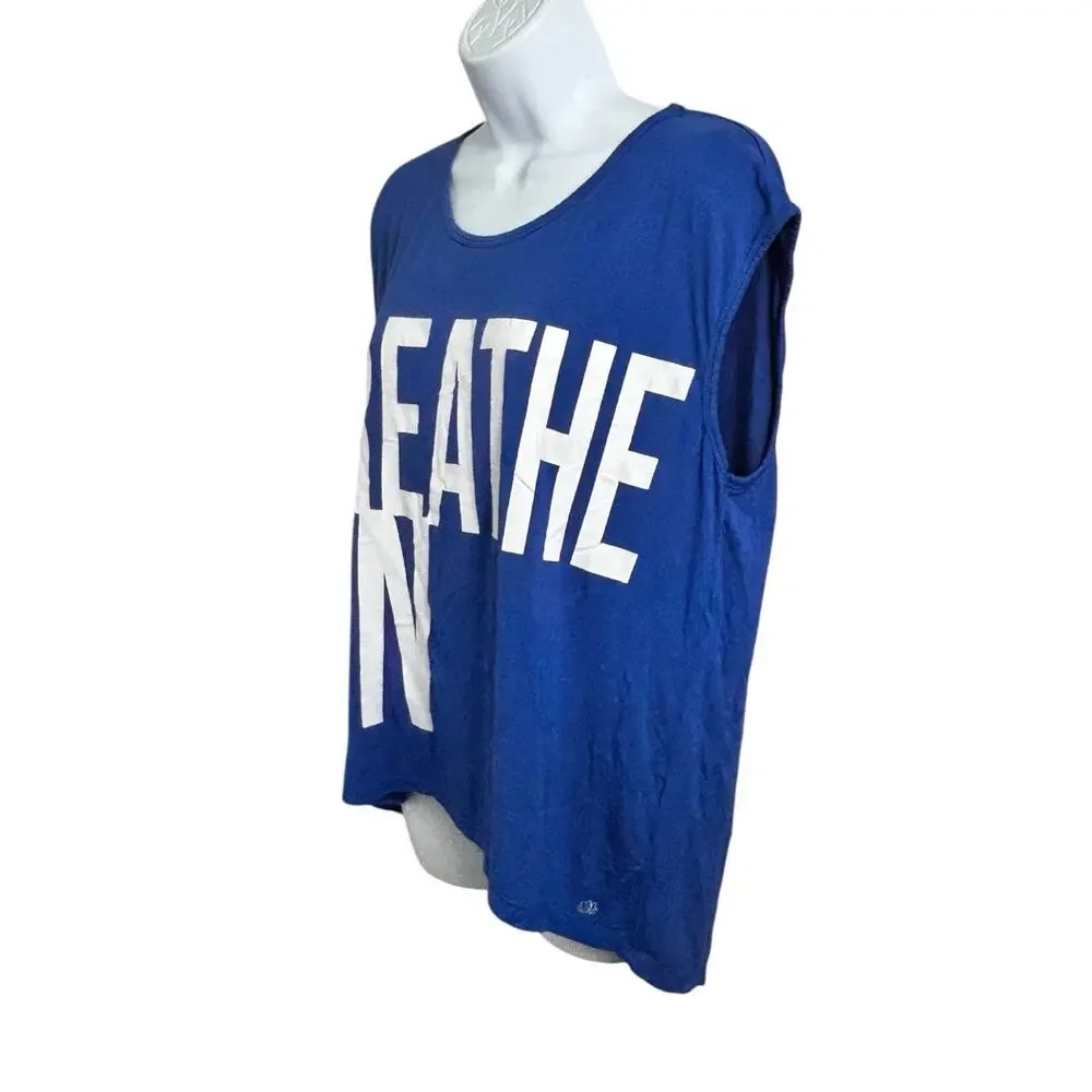 Women's Blue Muscle Shirt Sz M Breathe In Breathe Out Sleeveless Yoga Tee Top